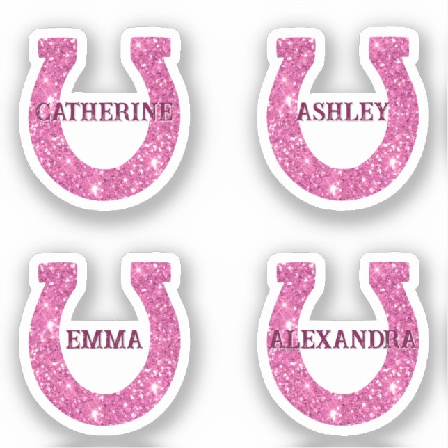 Cute Girly Pink Glitter Horseshoe Name Pack (Front)