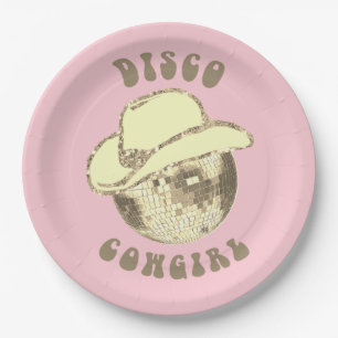 Cute Girly Pink Gold Disco Cowgirl Glitter Paper Plate