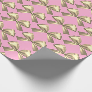 Cute Girly Pink Gold Satin Aesthetic Bow Wrapping Paper