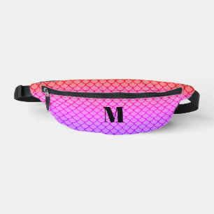 Cute Girly Pink Gradient Mermaid Scales Monogram Bum Bags