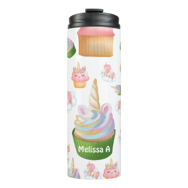 Cute Girly Pink Green Cupcake Unicorn  Thermal Tumbler (Front)