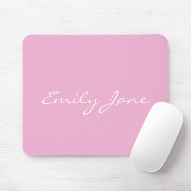 Cute Girly Pink Handwritten Script Name Custom Mouse Pad (With Mouse)