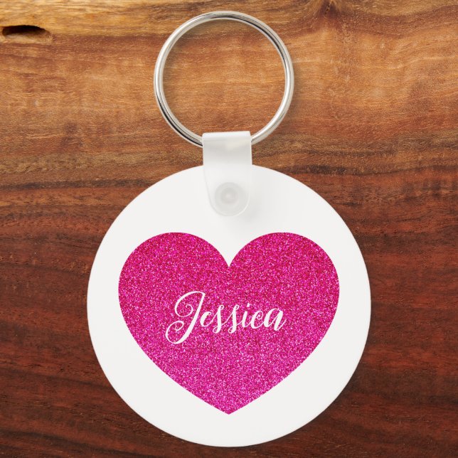 Cute Girly Pink Heart Personalised Name Key Ring (Back)