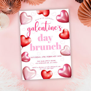 Cute Girly Pink Hearts Galentine's Day Brunch Invitation