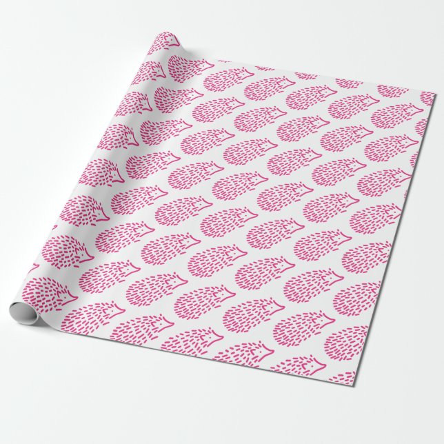 Cute Girly Pink Hedgehog Kids Baby animal  Wrapping Paper (Unrolled)