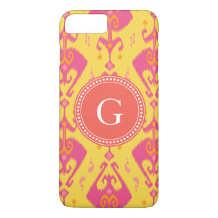 Cute girly pink ikat tribal pattern monogram iPhone 8 plus/7 plus case