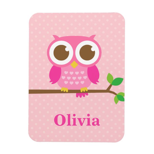 Cute Girly Pink Owl on Branch For Girls Magnet (Vertical)
