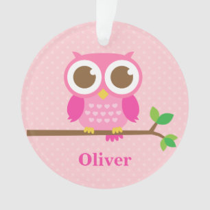 Cute Girly Pink Owl on Branch Girls Room Decor Ornament