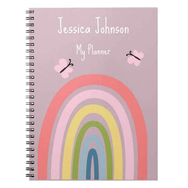 Cute Girly Pink Rainbow Butterfly  Notebook (Front)