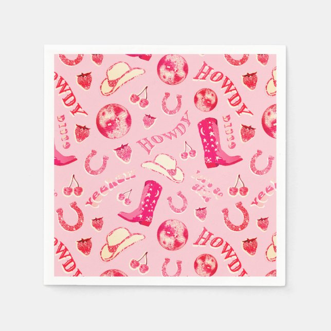 Cute Girly Pink Red Disco Cowgirl Aesthetic Napkin (Front)