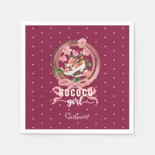 Cute Girly Pink Rococo Shoe Roses Bow Name Napkin