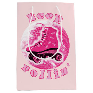 Cute Girly Pink Roller Skate Keep Rollin Medium Gift Bag