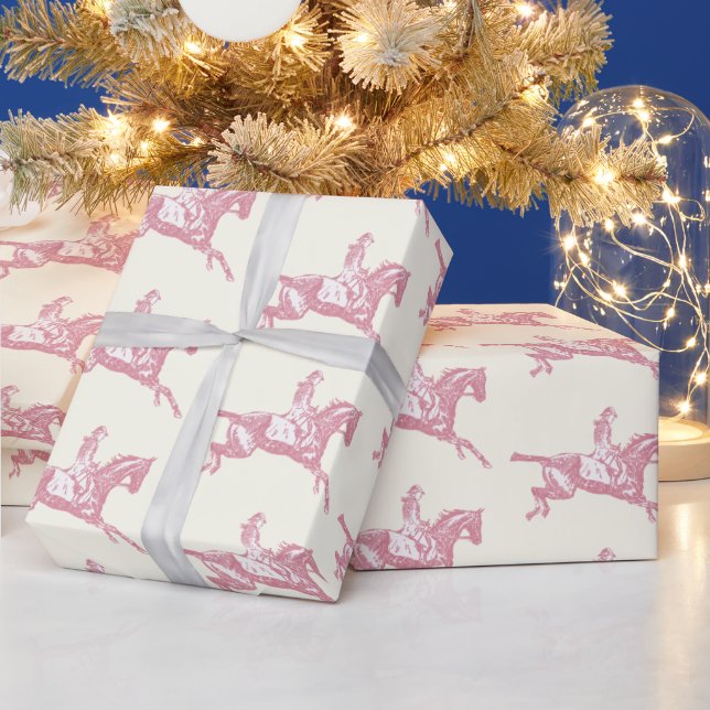 Cute Girly Pink Rose Gold Horseback Riding Wrapping Paper (Holidays)