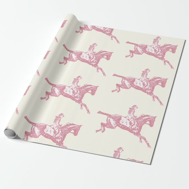 Cute Girly Pink Rose Gold Horseback Riding Wrapping Paper (Unrolled)