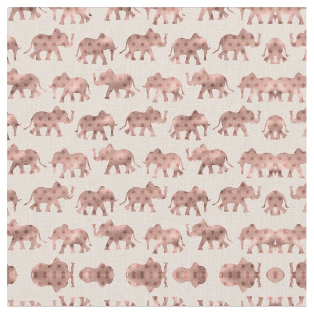 Cute Girly Pink Rose Gold Polka Dot Elephants Fabric (Close Up)