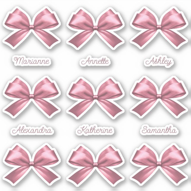 Cute Girly Pink Satin Aesthetic Bow Names (Front)