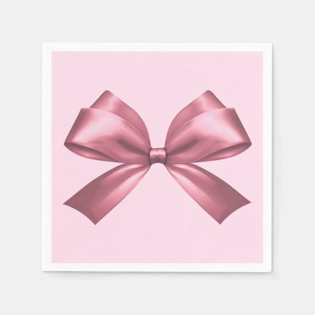 Cute Girly Pink Satin Aesthetic Bow Napkin (Front)
