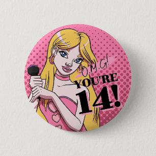 Cute Girly Pink Singer Teen 14th Birthday 6 Cm Round Badge
