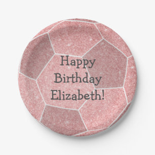 cute girly pink soccer birthday party paper plate
