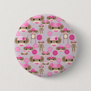 Cute Girly Pink Sock Monkey Girl Pattern Collage 6 Cm Round Badge
