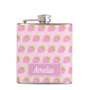 Cute Girly Pink Strawberry Pattern Personalised Hip Flask