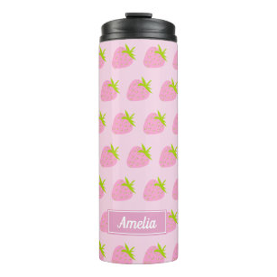 Cute Girly Pink Strawberry Pattern Personalised Thermal Tumbler