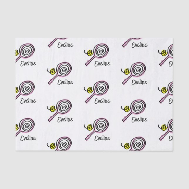 Cute girly pink tennis racket custom tissue paper (Front)