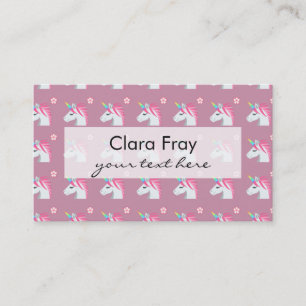 Cute Girly Pink Unicorn Flower Emoji Pattern Business Card