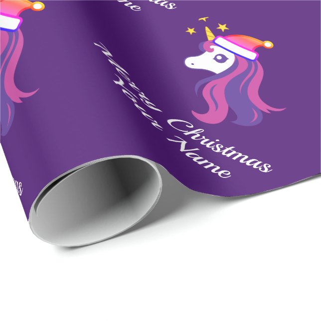 Cute girly pink unicorn with Santa hat Christmas Wrapping Paper (Roll Corner)