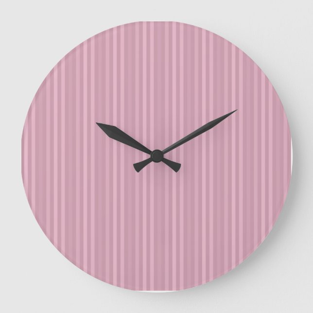Cute Girly Pink Vertical Stripes Pattern Large Clock (Front)