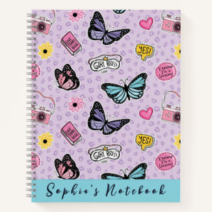 Cute Girly Pink Watercolor Butterflies Pattern Notebook