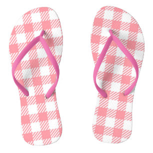 Cute Girly Pink White Gingham Plaid Thongs