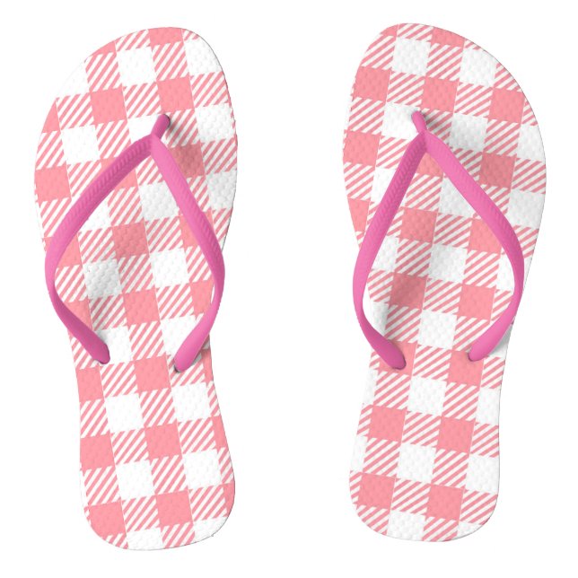 Cute Girly Pink White Gingham Plaid Thongs (Footbed)