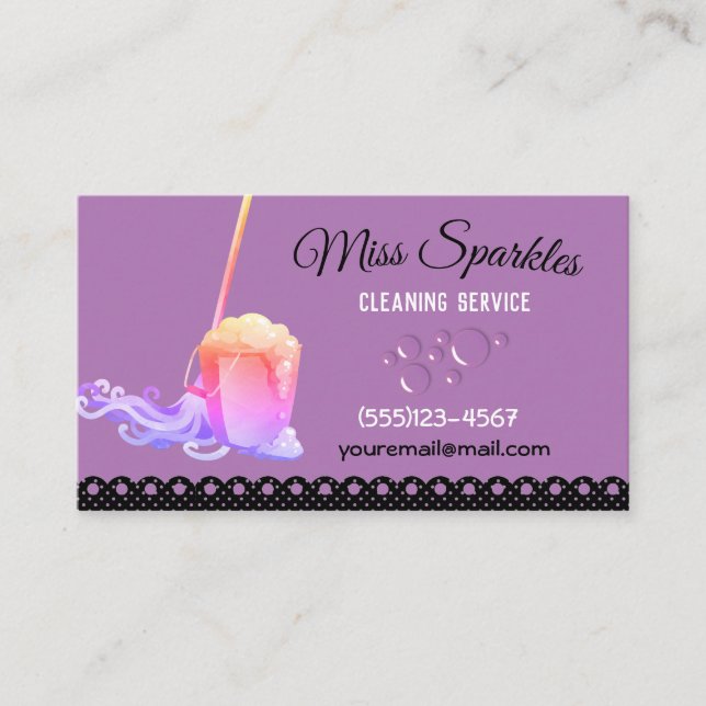 Cute Girly Polka Dot House Cleaning Services Business Card (Front)