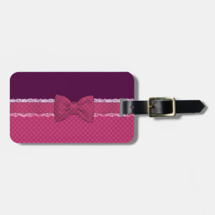 Cute girly Polka dots pink bow ribbon background Luggage Tag