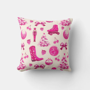 Cute Girly Preppy Pink Christmas Pattern Cushion