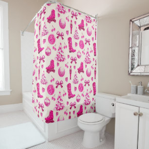 Cute Girly Preppy Pink Christmas Pattern Shower Curtain