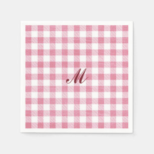 Cute Girly Preppy Pink Gingham Plaid Name Monogram Napkin
