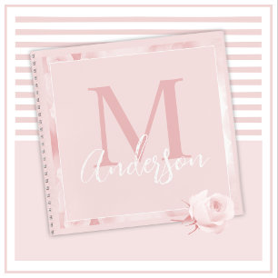 Cute Girly Pretty Blush Pink Floral Monogram Notebook