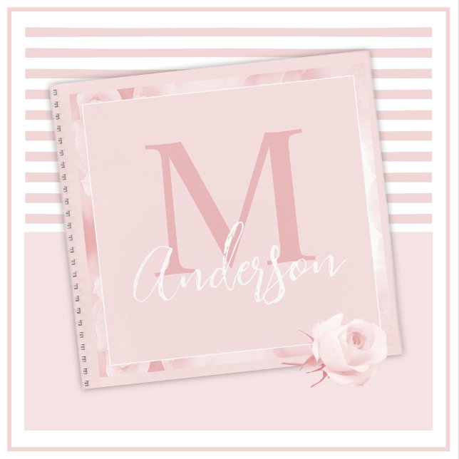 Cute Girly Pretty Blush Pink Floral Monogram Notebook (Creator Uploaded)