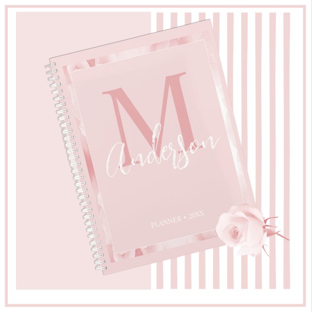 Cute Girly Pretty Blush Pink Floral Monogram Planner (Creator Uploaded)