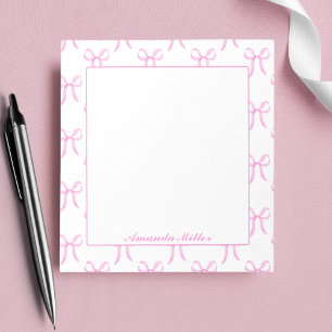 Cute Girly Pretty Pink Coquette Bows Monogram Notepad