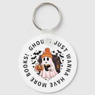 Cute Girly Pumpkin Ghost Book Lovers Key Ring