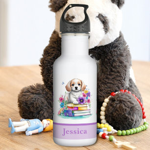 Cute Girly Puppy Books & Flowers 532 Ml Water Bottle
