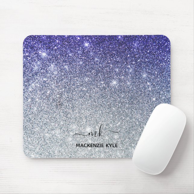 Cute Girly Purple and silver Ombre Glitter Mouse Pad (With Mouse)