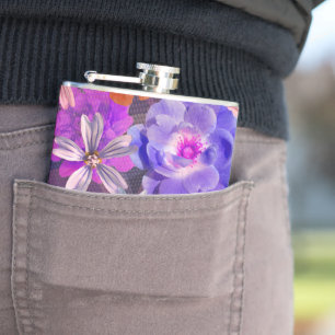 Cute & Girly Purple Floral Pattern Trendy Colourfu Hip Flask