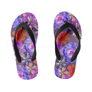 Cute & Girly Purple Floral Pattern Trendy Colourfu Kid's Thongs