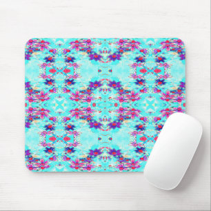 Cute Girly Purple Flower Pattern on Aqua Blue Mouse Pad
