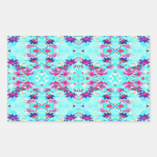 Cute Girly Purple Flower Pattern on Aqua Blue Rectangular Sticker