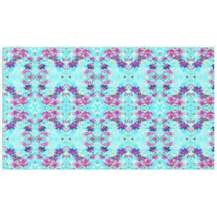 Cute Girly Purple Flower Pattern on Aqua Blue Tablecloth